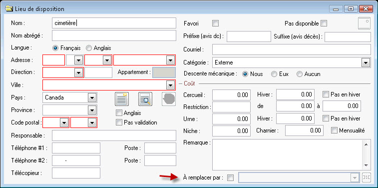 Lieu de remplacement